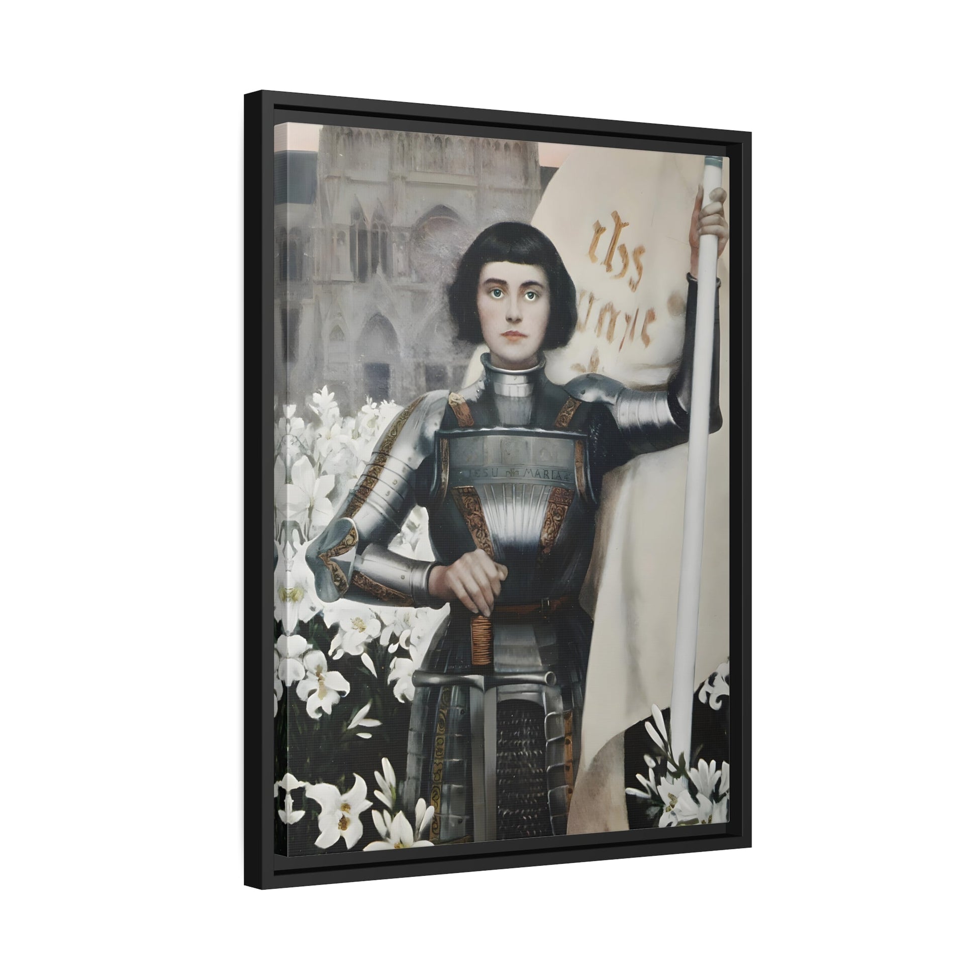 Albert Lynch Joan of Arc - Framed Canvas Art Print in Black Pinewood Frame