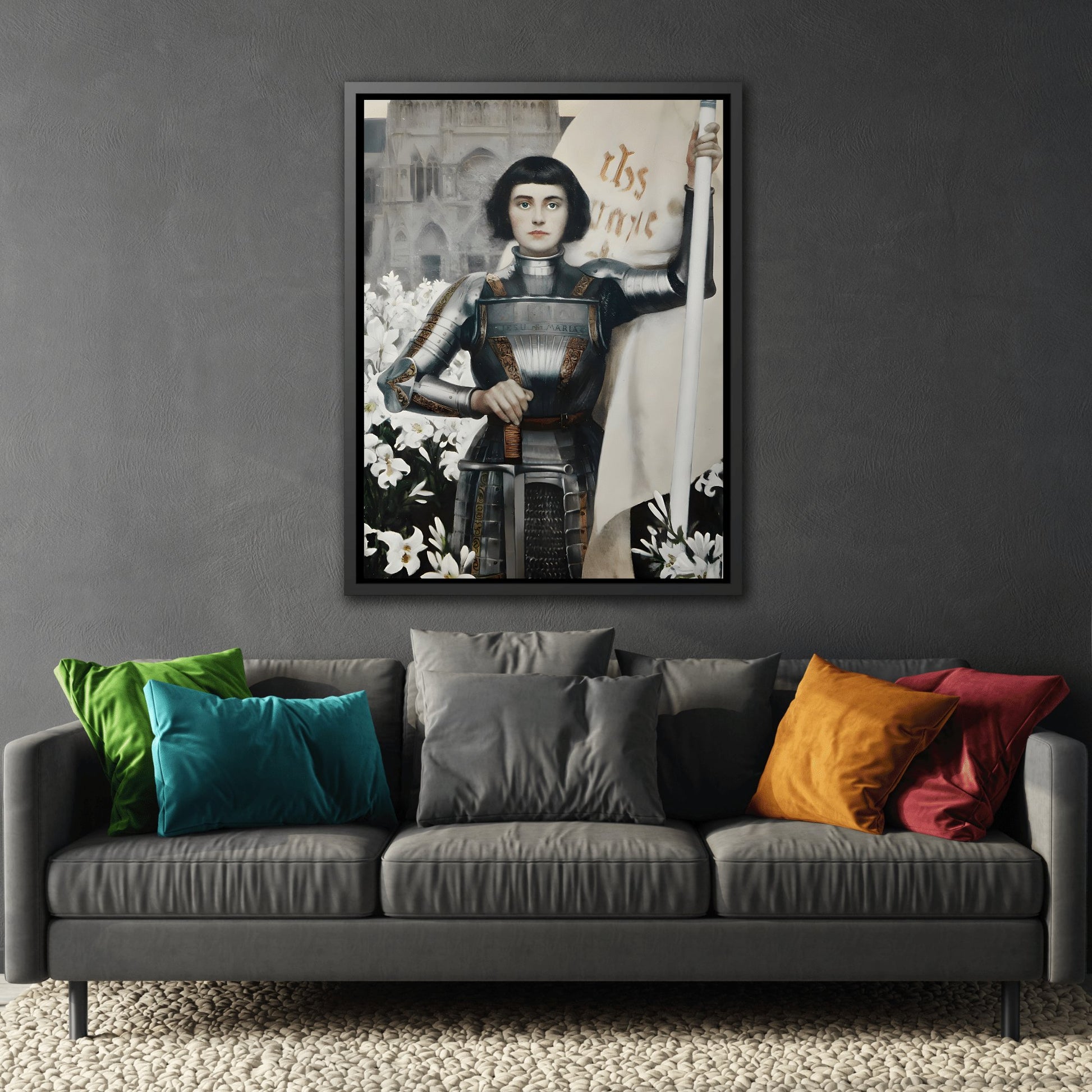 Albert Lynch Joan of Arc - Framed Canvas Art Print in Black Pinewood Frame