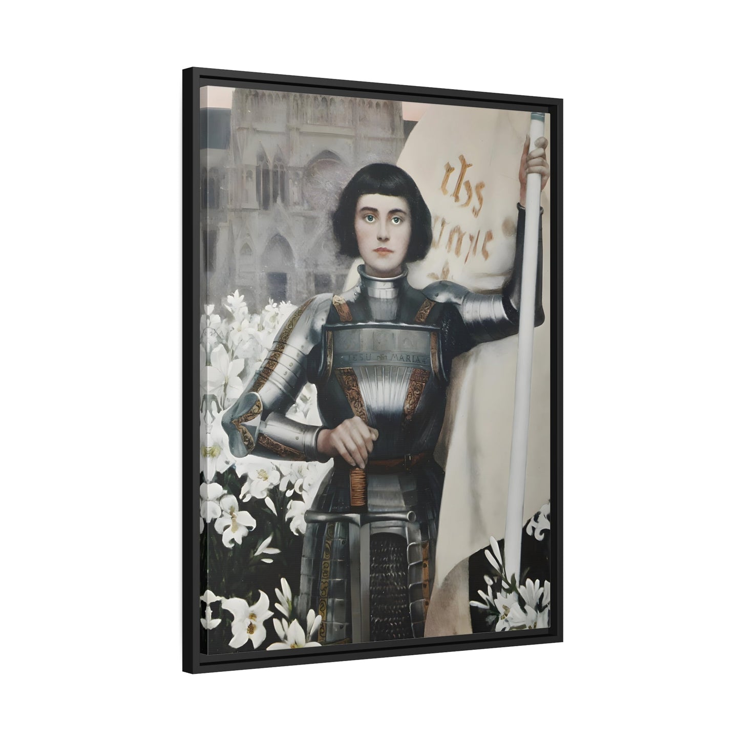 Albert Lynch Joan of Arc - Framed Canvas Art Print in Black Pinewood Frame