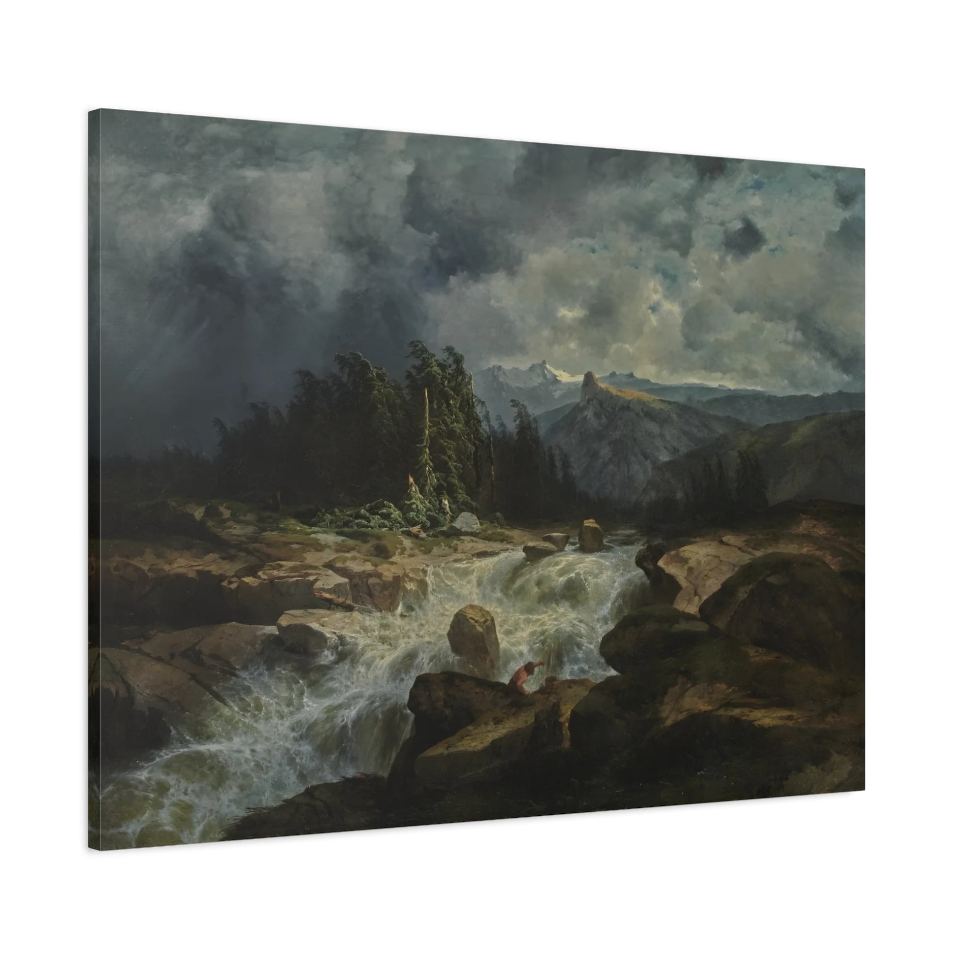 Alexandre Calame Mountain Torrent by Storm River Landscape - Framed Stretched Matte Canvas Wall Art Prints Reproduction