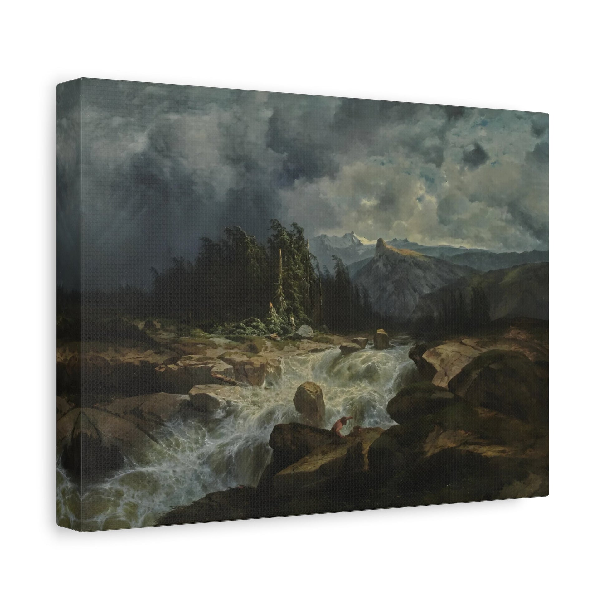 Alexandre Calame Mountain Torrent by Storm River Landscape - Framed Stretched Matte Canvas Wall Art Prints Reproduction