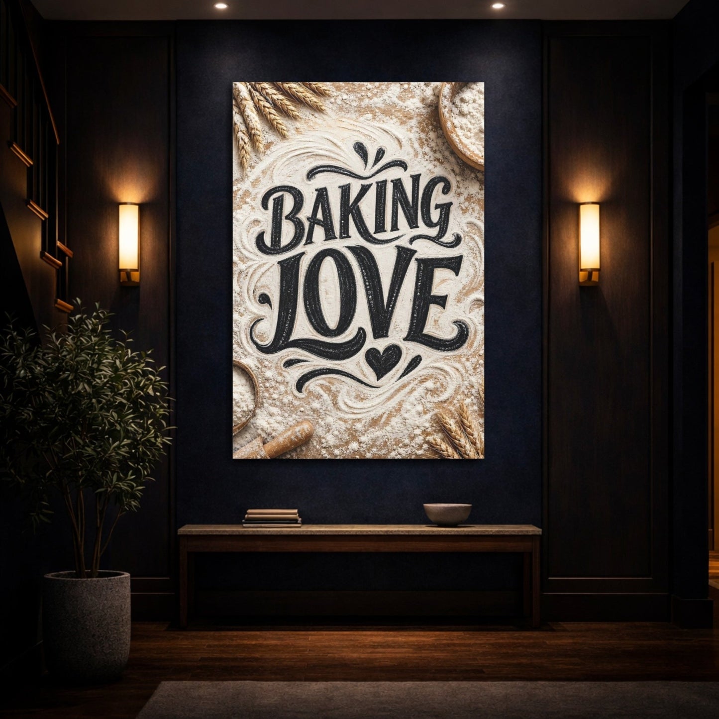 Alphabets Baking Love Brown And White Canvas Wall Art Print – Rustic Kitchen, Above Counter - YesArtYes