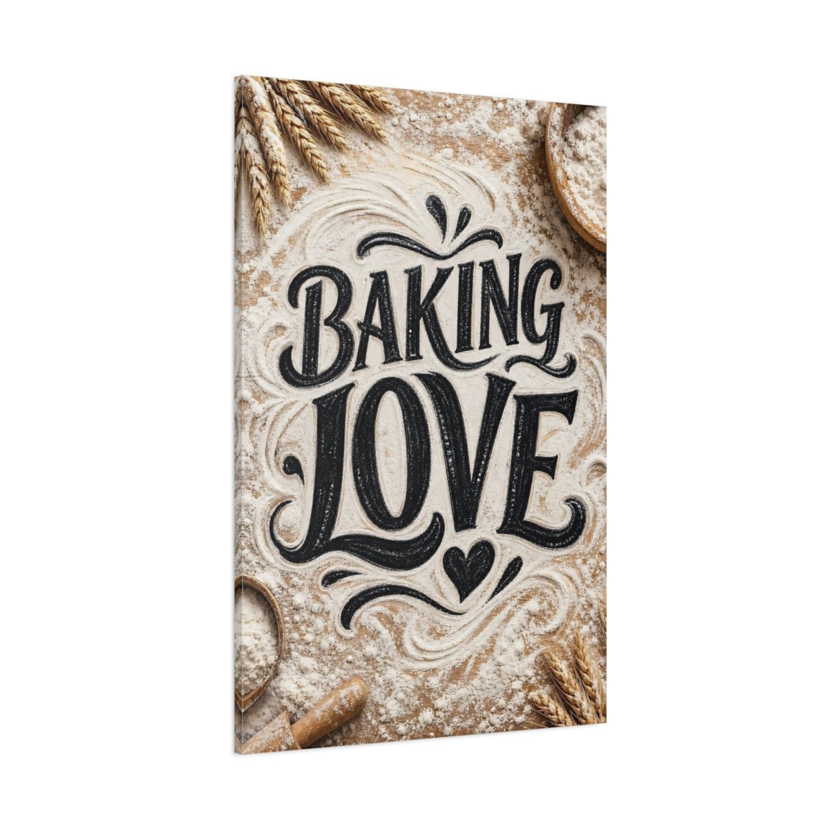 Alphabets Baking Love Brown And White Canvas Wall Art Print – Rustic Kitchen, Above Counter - YesArtYes