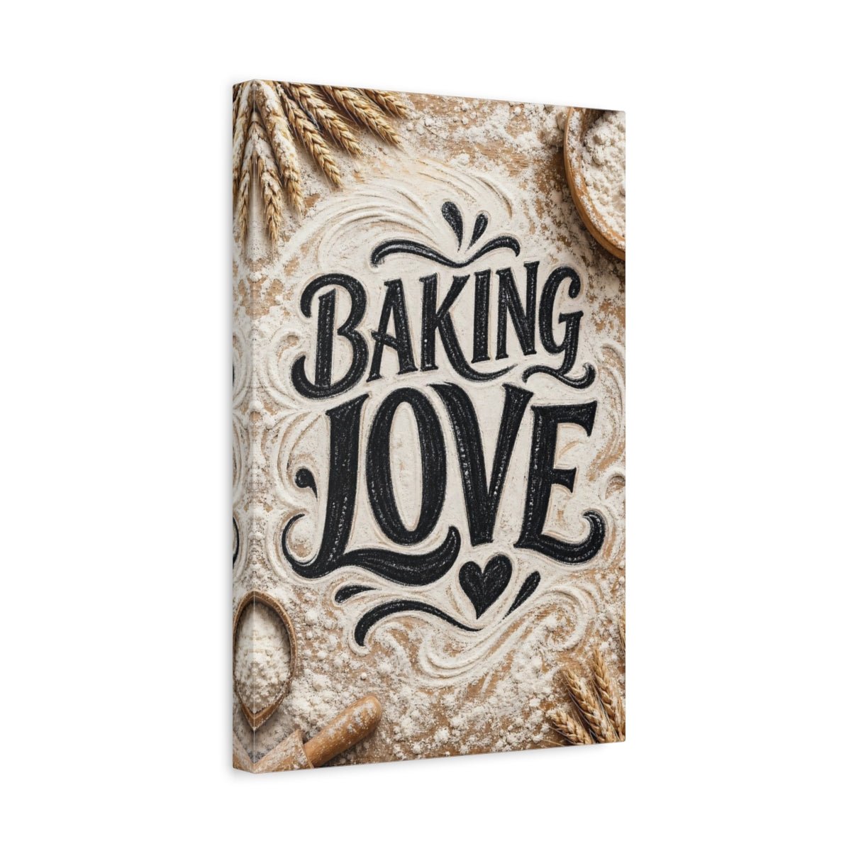Alphabets Baking Love Brown And White Canvas Wall Art Print – Rustic Kitchen, Above Counter - YesArtYes