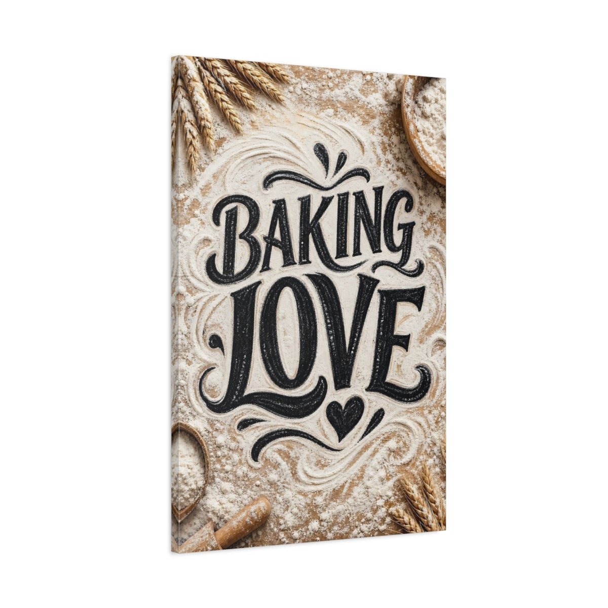 Alphabets Baking Love Brown And White Canvas Wall Art Print – Rustic Kitchen, Above Counter - YesArtYes