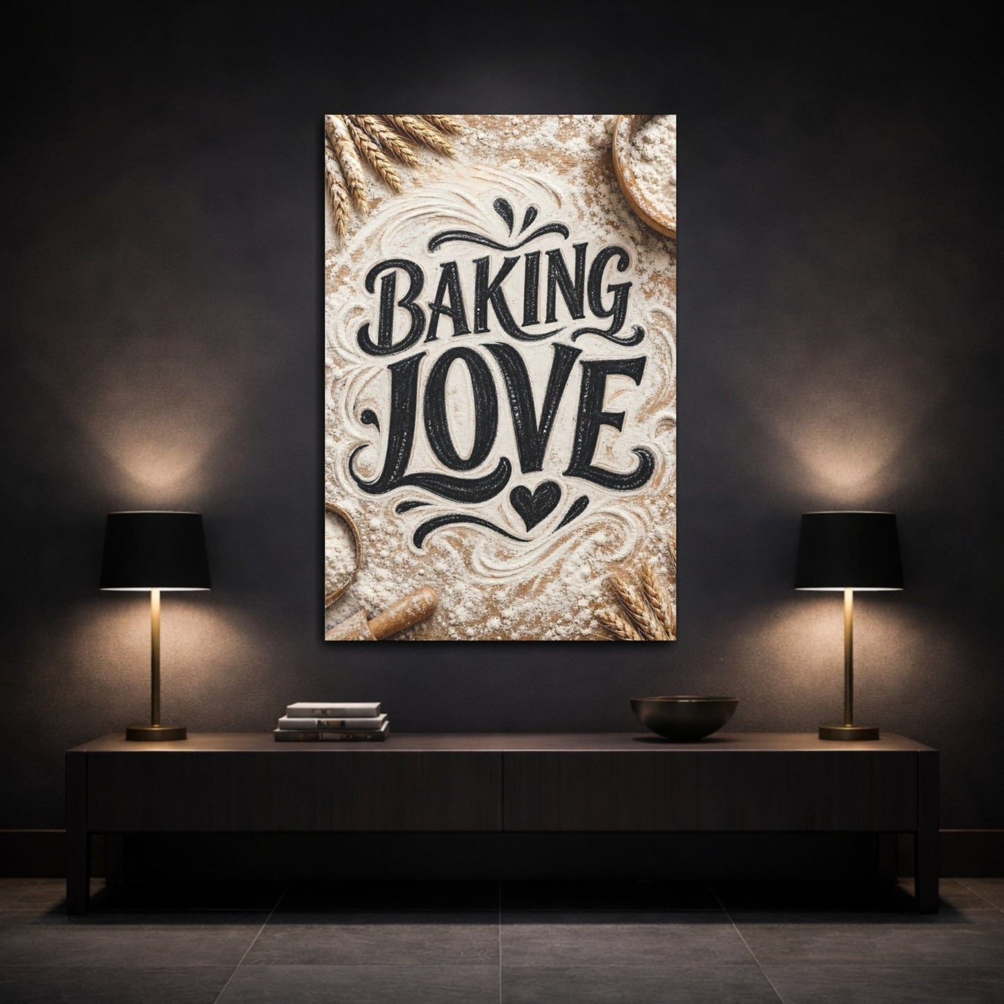 Alphabets Baking Love Brown And White Canvas Wall Art Print – Rustic Kitchen, Above Counter - YesArtYes