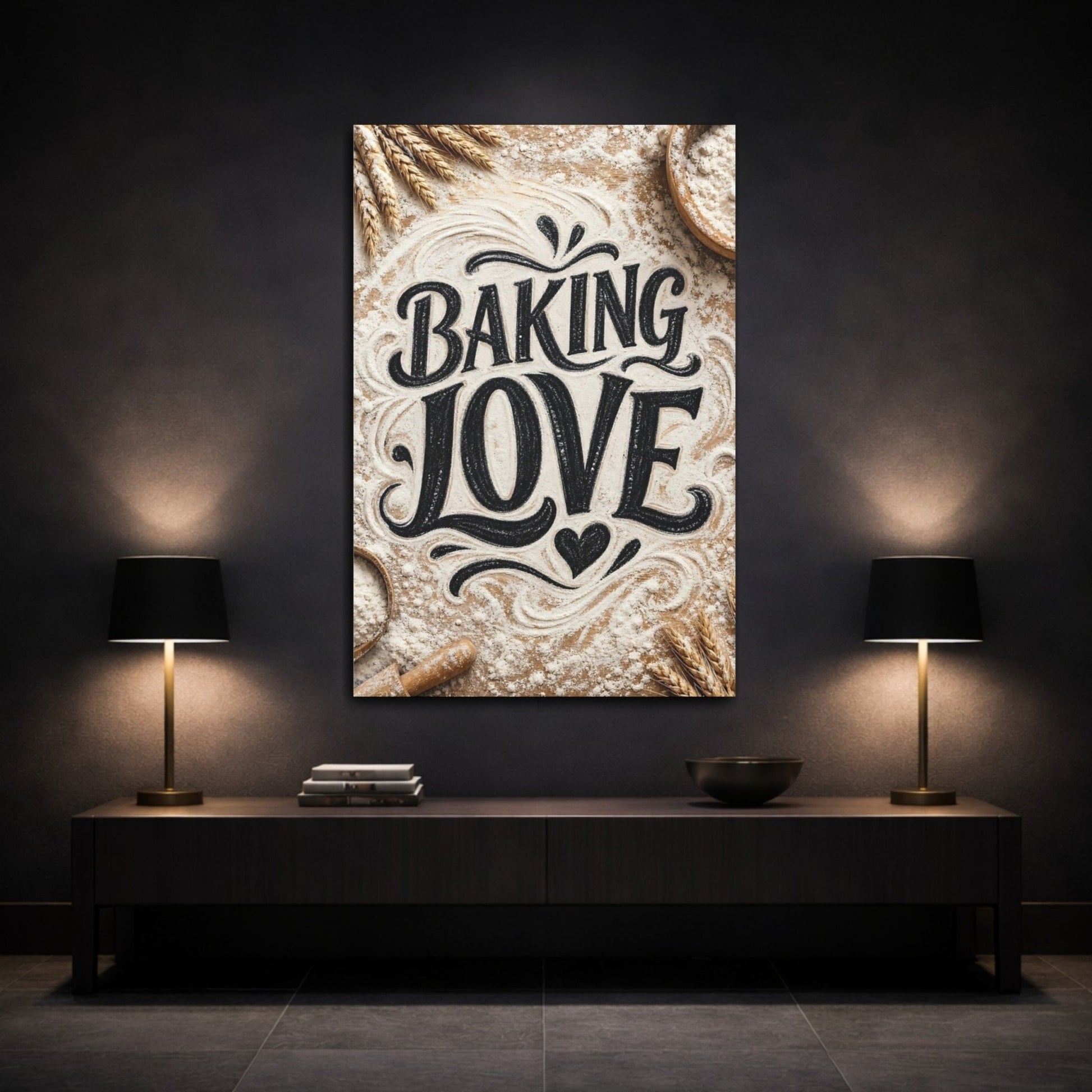 Alphabets Baking Love Brown And White Canvas Wall Art Print – Rustic Kitchen, Above Counter - YesArtYes