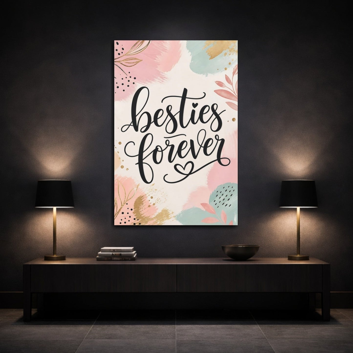 Alphabets Besties Forever Pink And Gold Canvas Print – Bedroom, Wall - YesArtYes