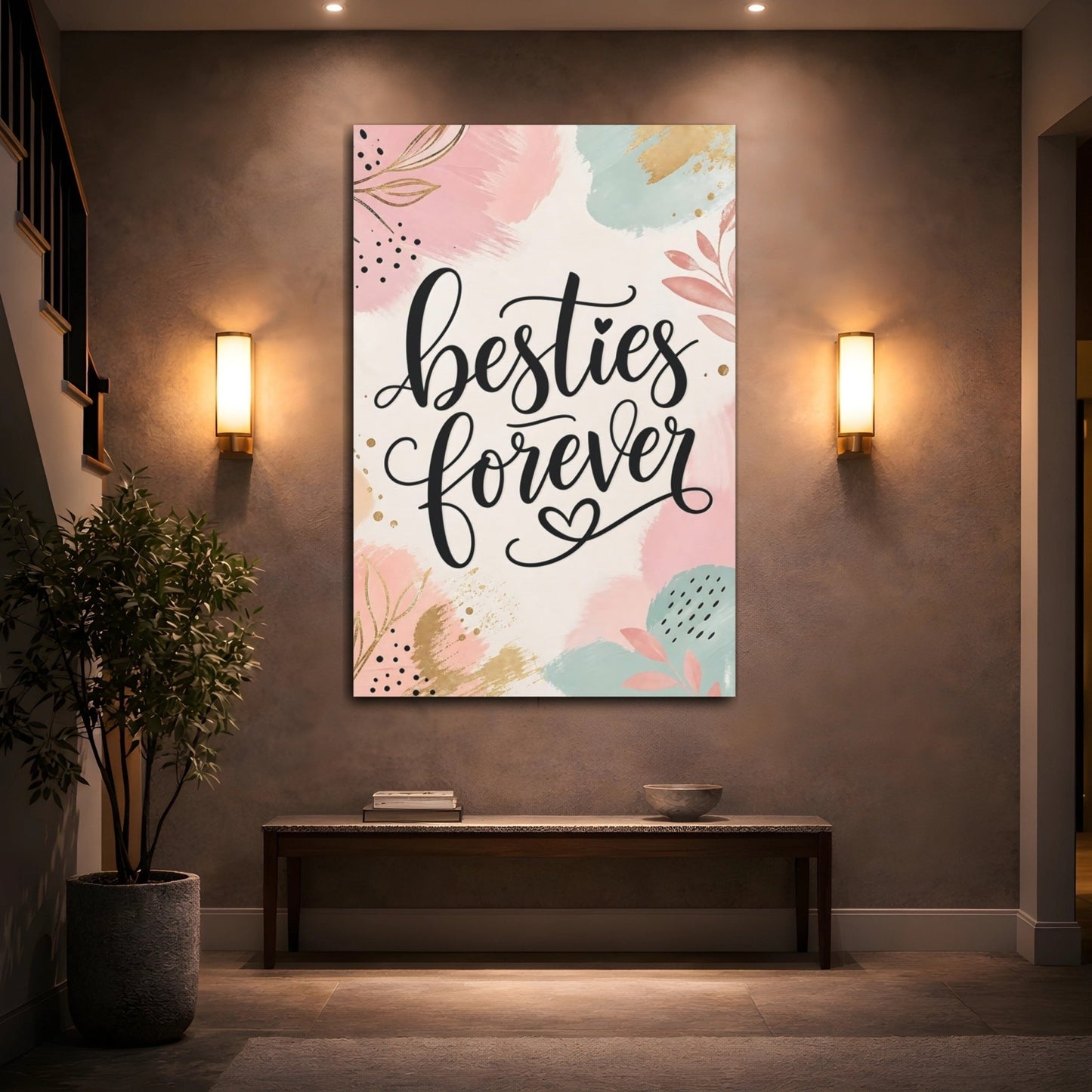Alphabets Besties Forever Pink And Gold Canvas Print – Bedroom, Wall - YesArtYes