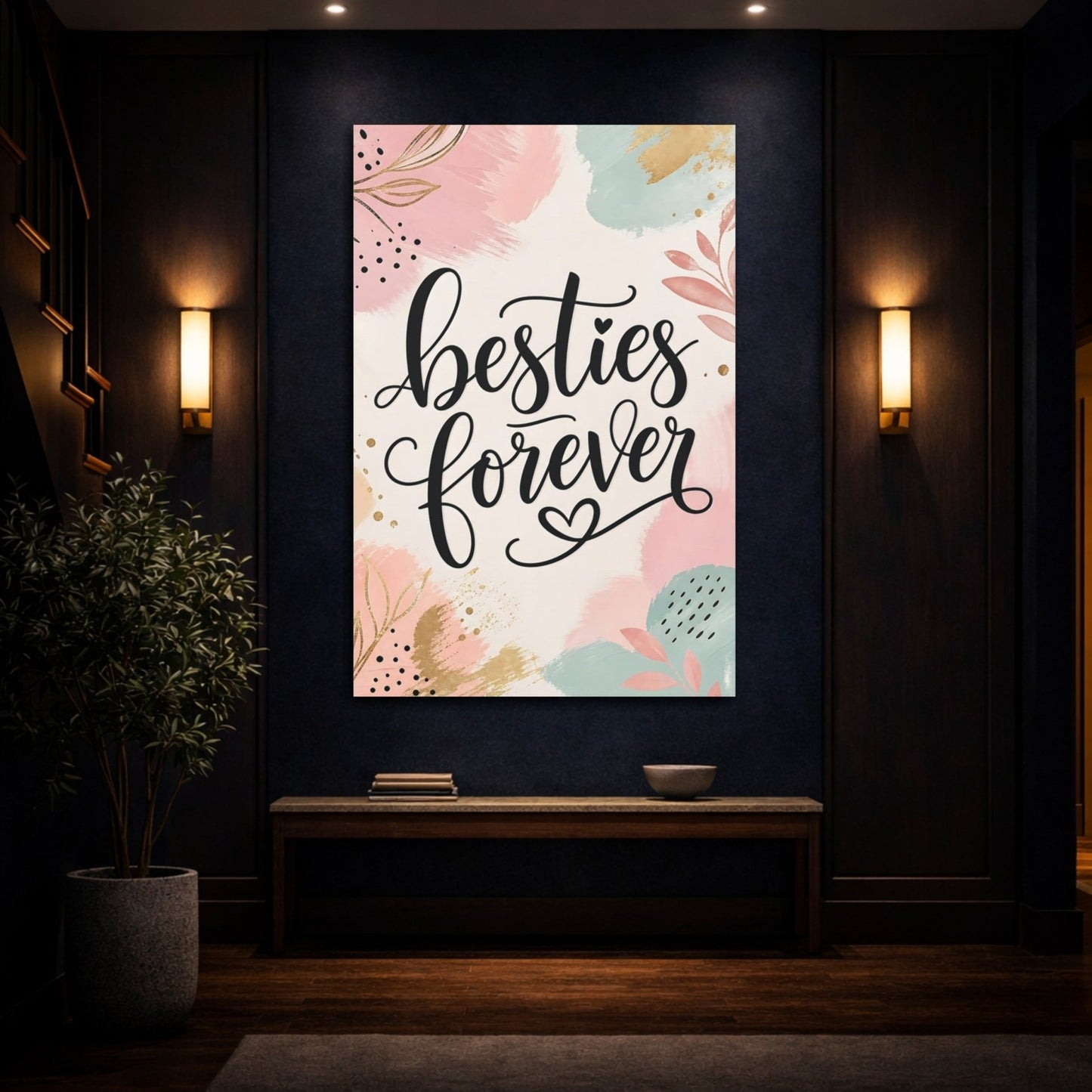 Alphabets Besties Forever Pink And Gold Canvas Print – Bedroom, Wall - YesArtYes