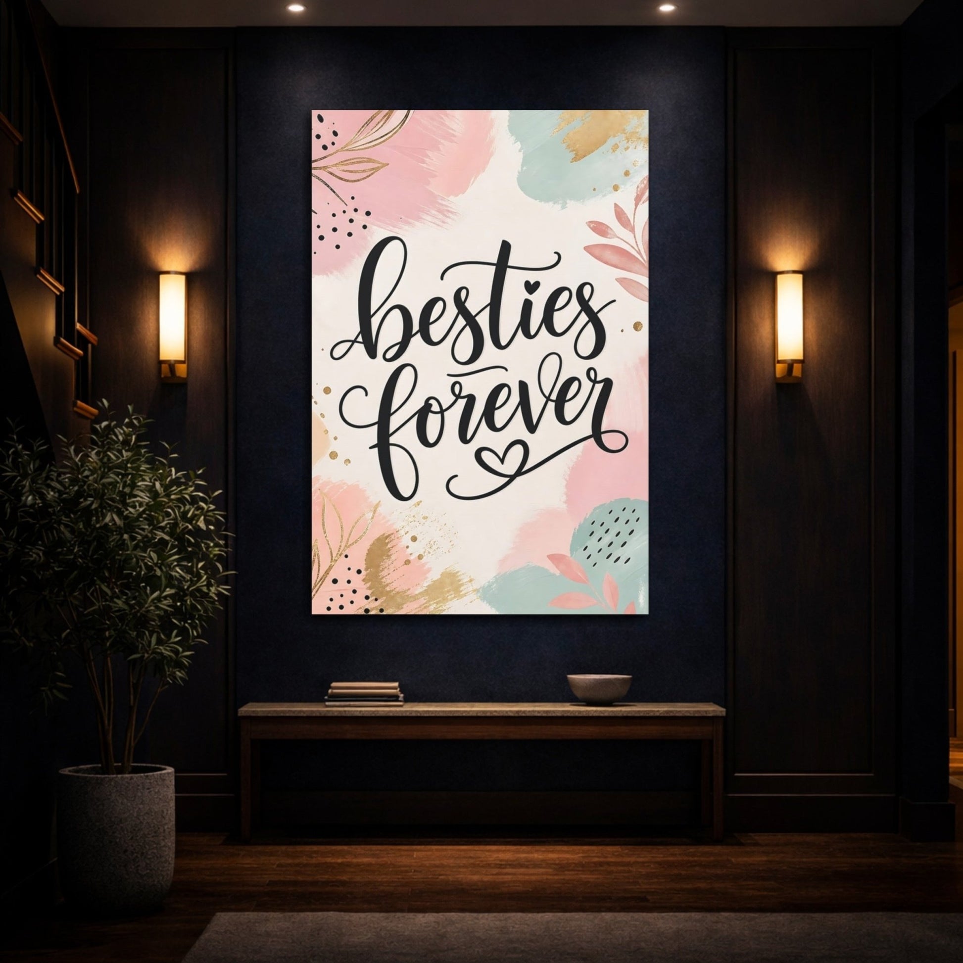 Alphabets Besties Forever Pink And Gold Canvas Print – Bedroom, Wall - YesArtYes
