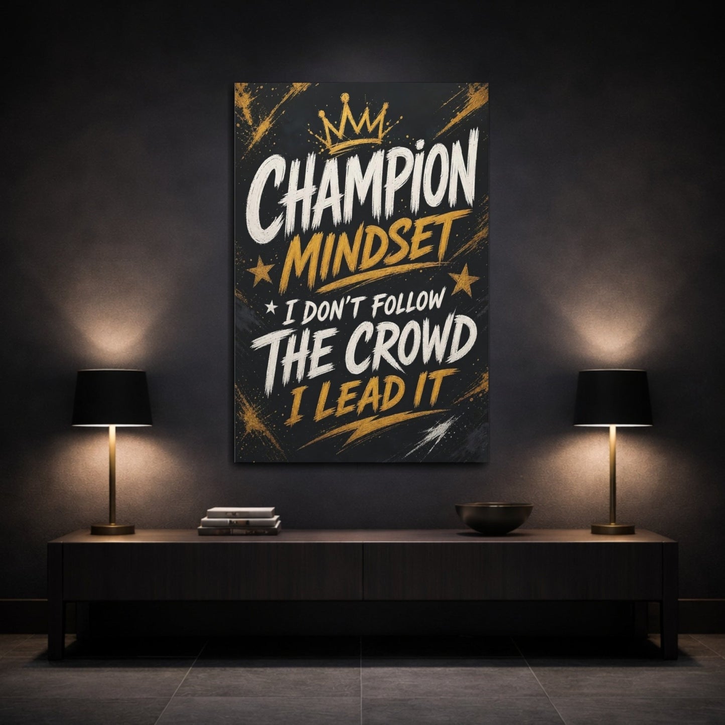 Alphabets Motivational Quote Gold Black Canvas Wall Art Print – Office Decor, Feature - YesArtYes