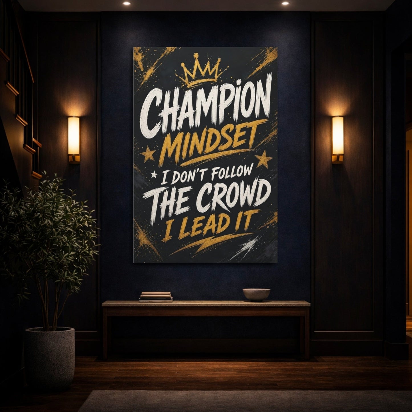 Alphabets Motivational Quote Gold Black Canvas Wall Art Print – Office Decor, Feature - YesArtYes