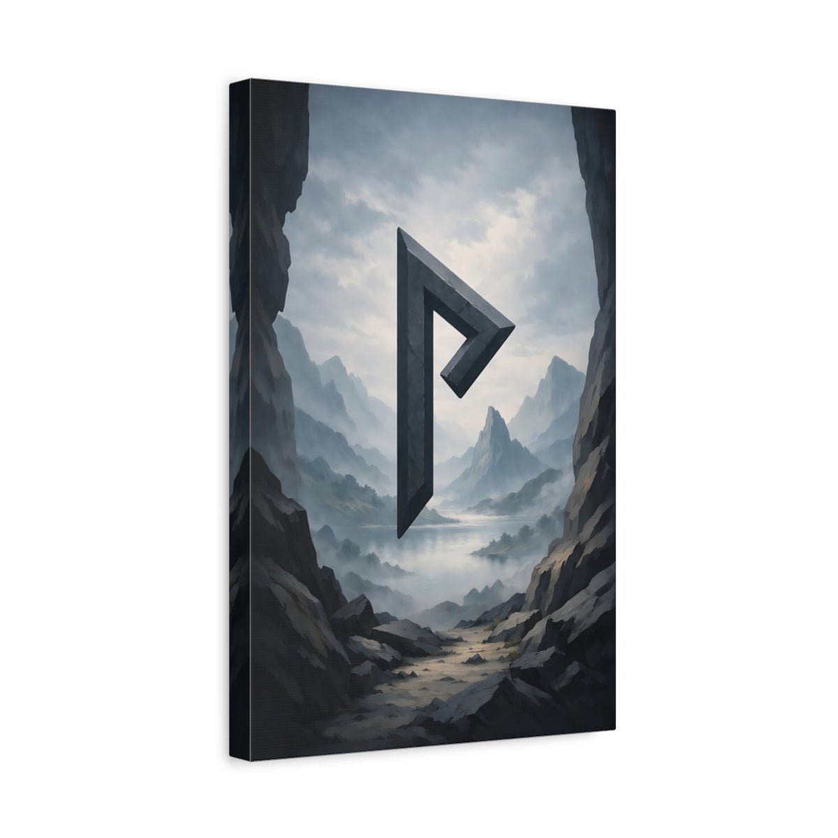 Alphabets Rune Grey Landscape - Canvas Wall Art Print - YesArtYes