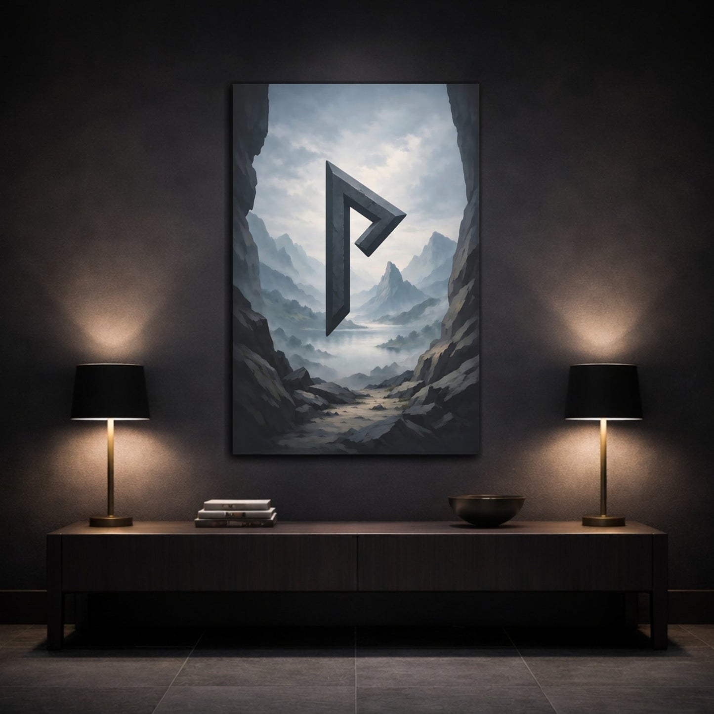 Alphabets Rune Grey Landscape - Canvas Wall Art Print - YesArtYes