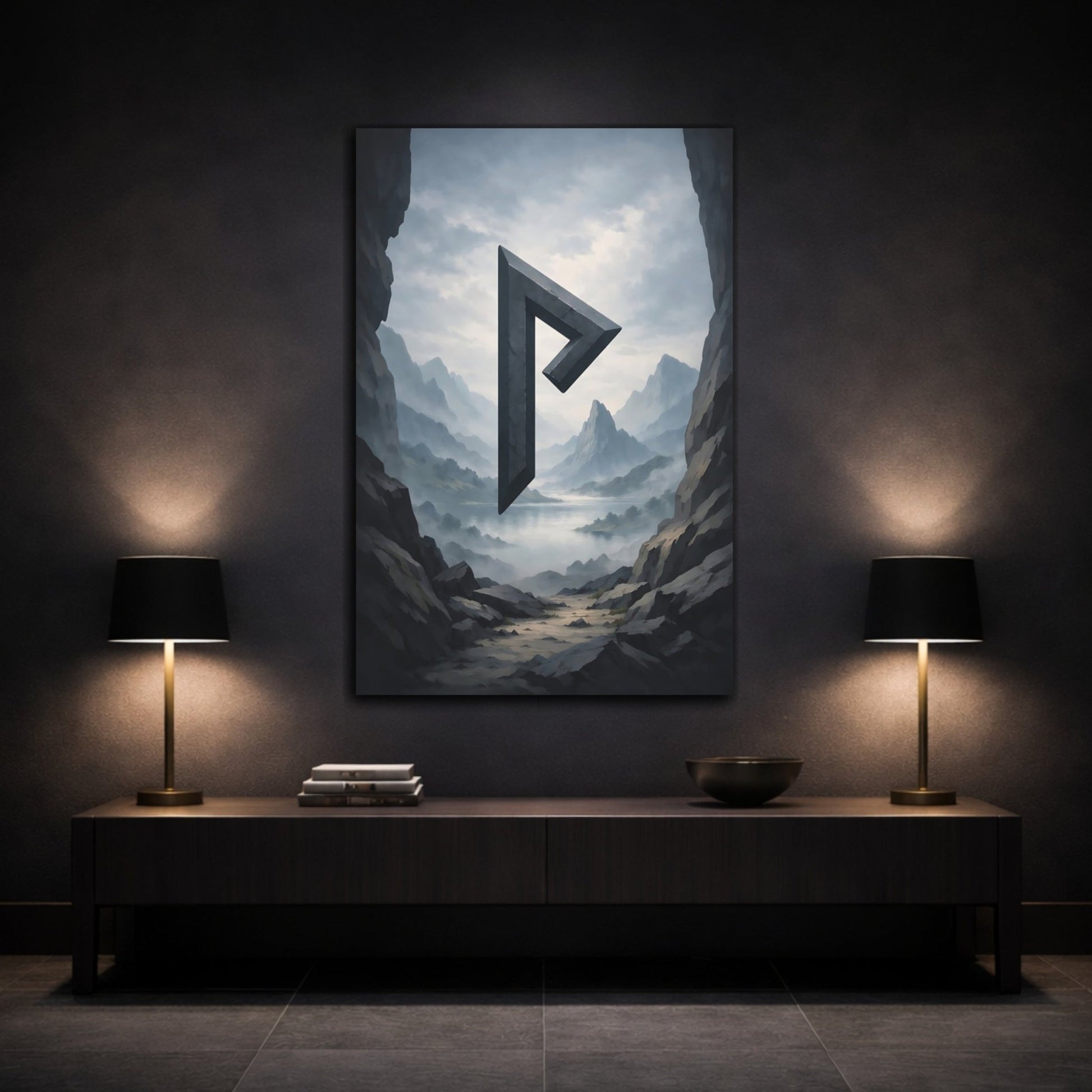 Alphabets Rune Grey Landscape - Canvas Wall Art Print - YesArtYes