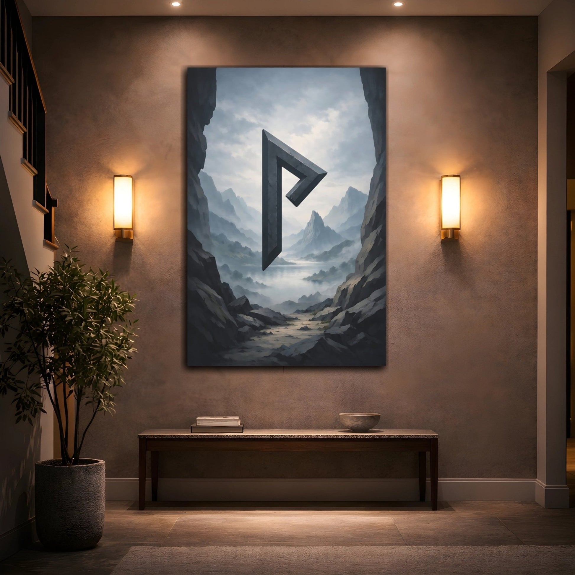 Alphabets Rune Grey Landscape - Canvas Wall Art Print - YesArtYes