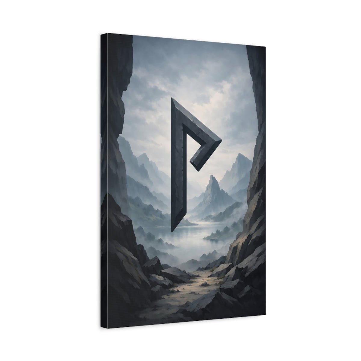 Alphabets Rune Grey Landscape - Canvas Wall Art Print - YesArtYes