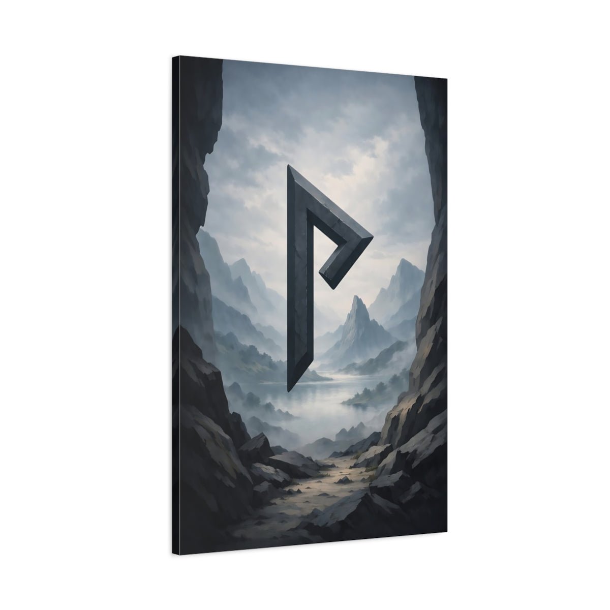 Alphabets Rune Grey Landscape - Canvas Wall Art Print - YesArtYes