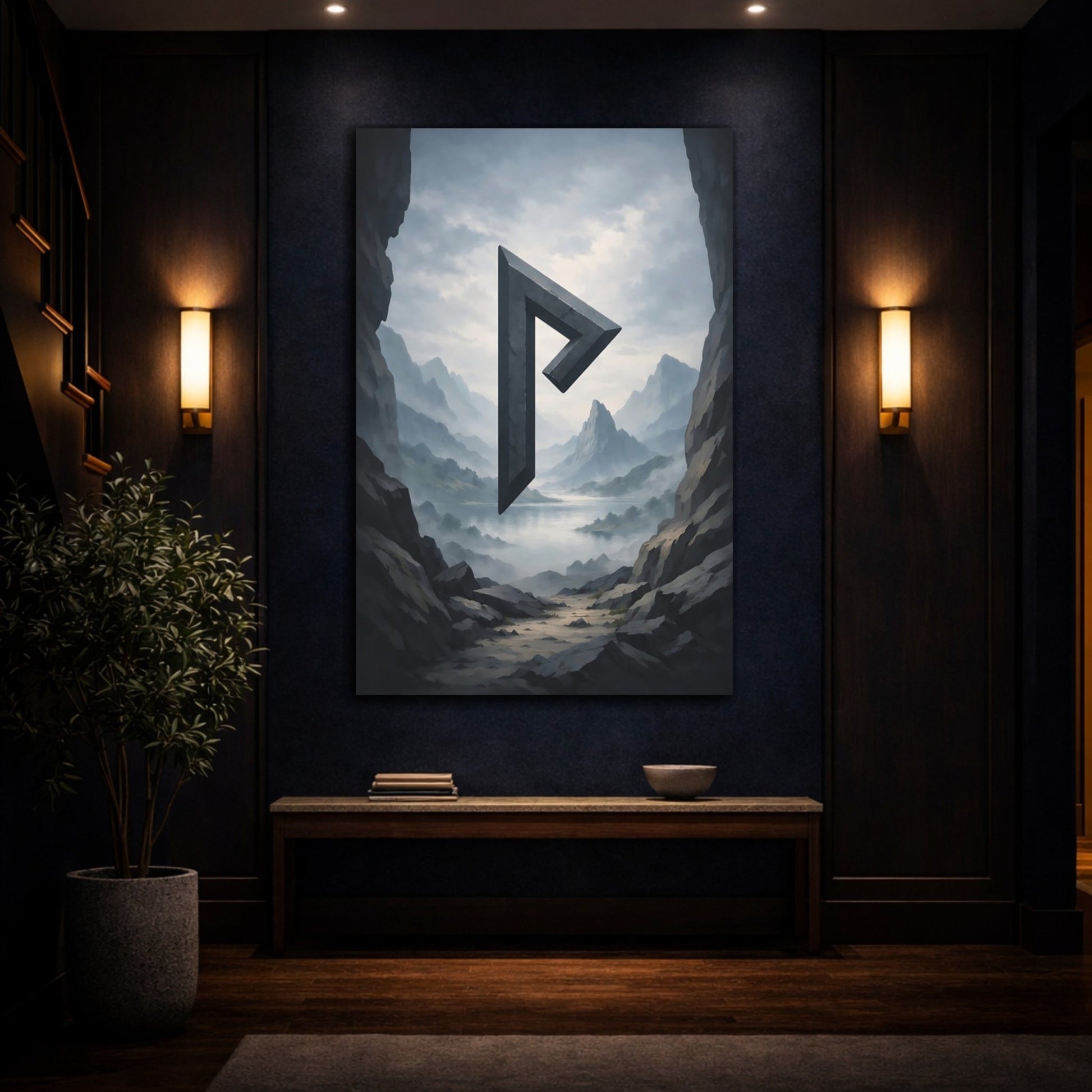 Alphabets Rune Grey Landscape - Canvas Wall Art Print - YesArtYes