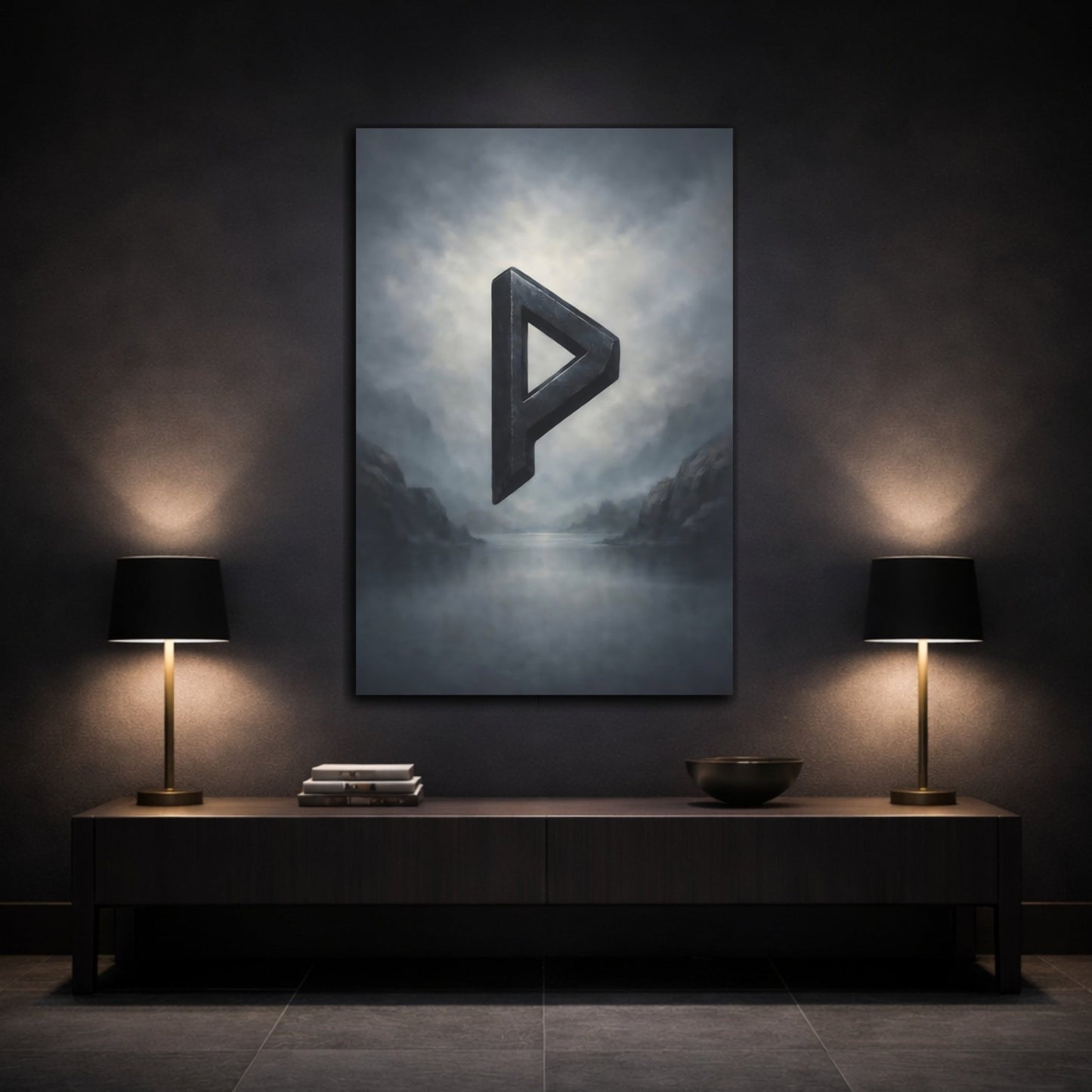 Alphabets Rune Symbol Dark Grey - Canvas Wall Art Print - YesArtYes