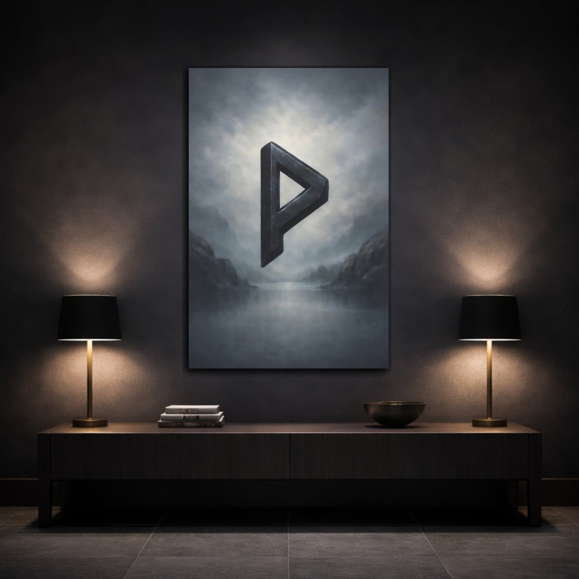 Alphabets Rune Symbol Dark Grey - Canvas Wall Art Print - YesArtYes