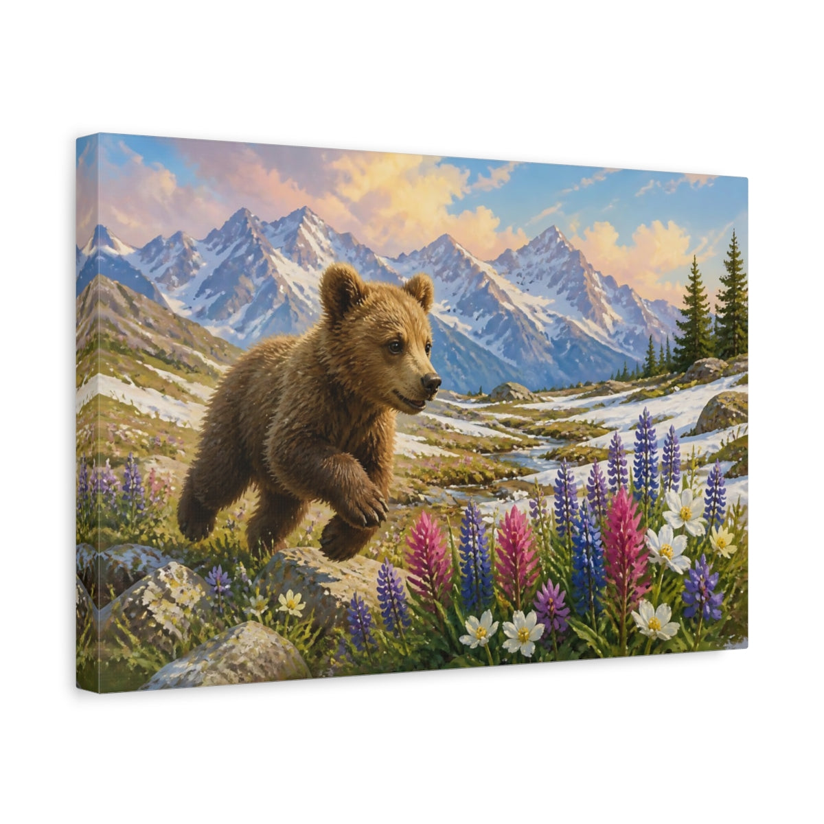 Side Mockup 4. Alpine Bear Cub shown as canvas print