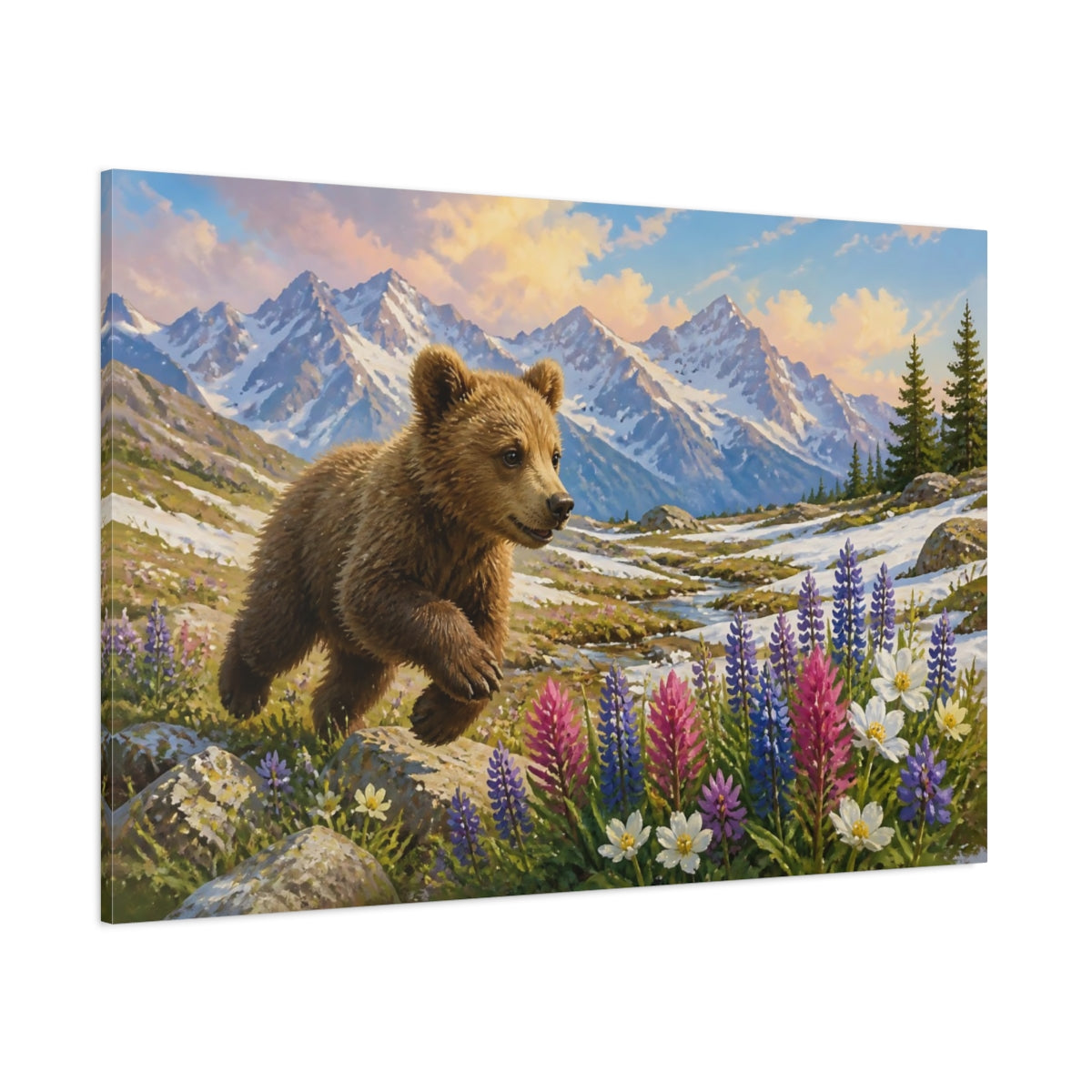 Side Mockup 1. Alpine Bear Cub shown as canvas print