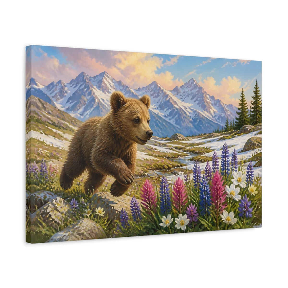 Side Mockup 3. Alpine Bear Cub shown as canvas print