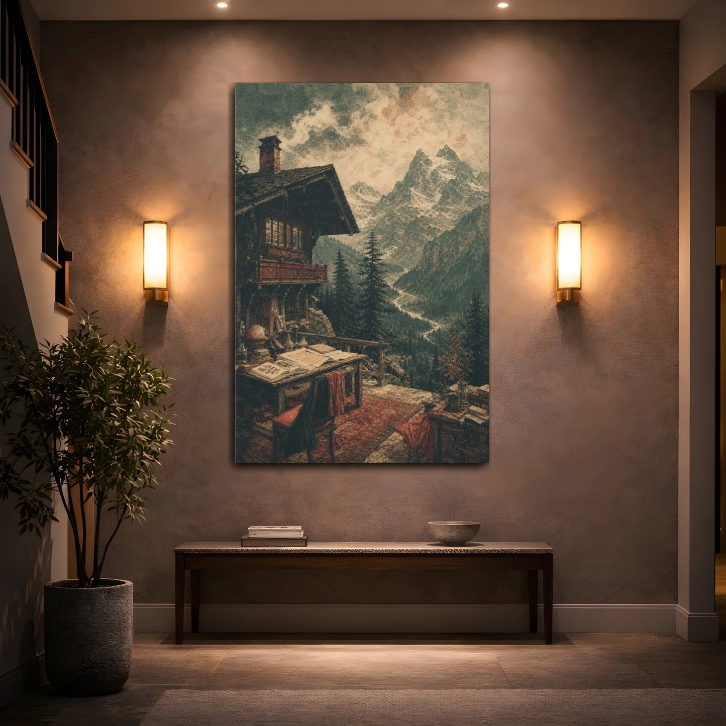 Mockup 2. Alpine Chalet Retreat shown as canvas print