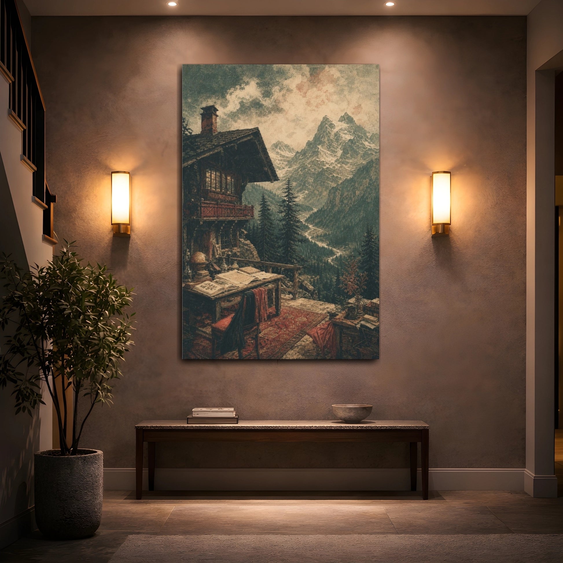 Mockup 2. Alpine Chalet Retreat shown as canvas print