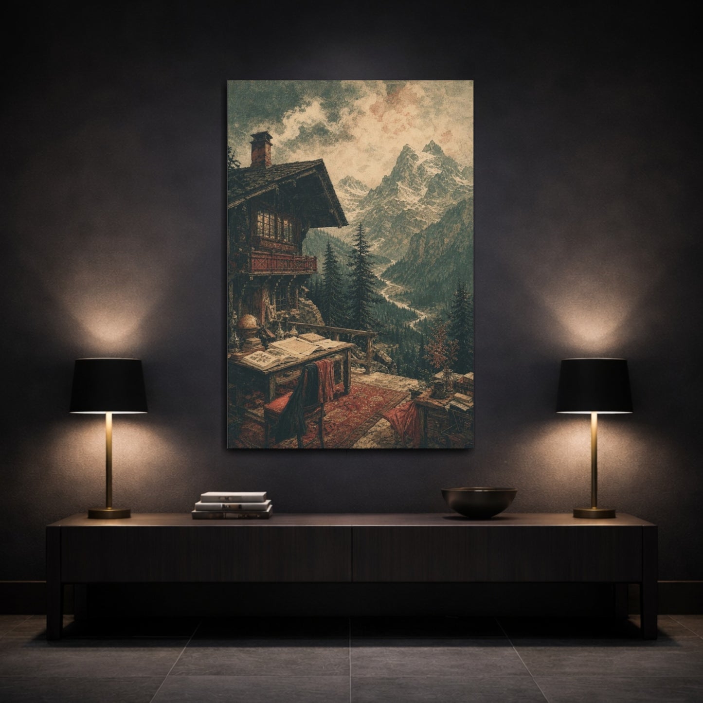 Mockup 3. Alpine Chalet Retreat shown as canvas print