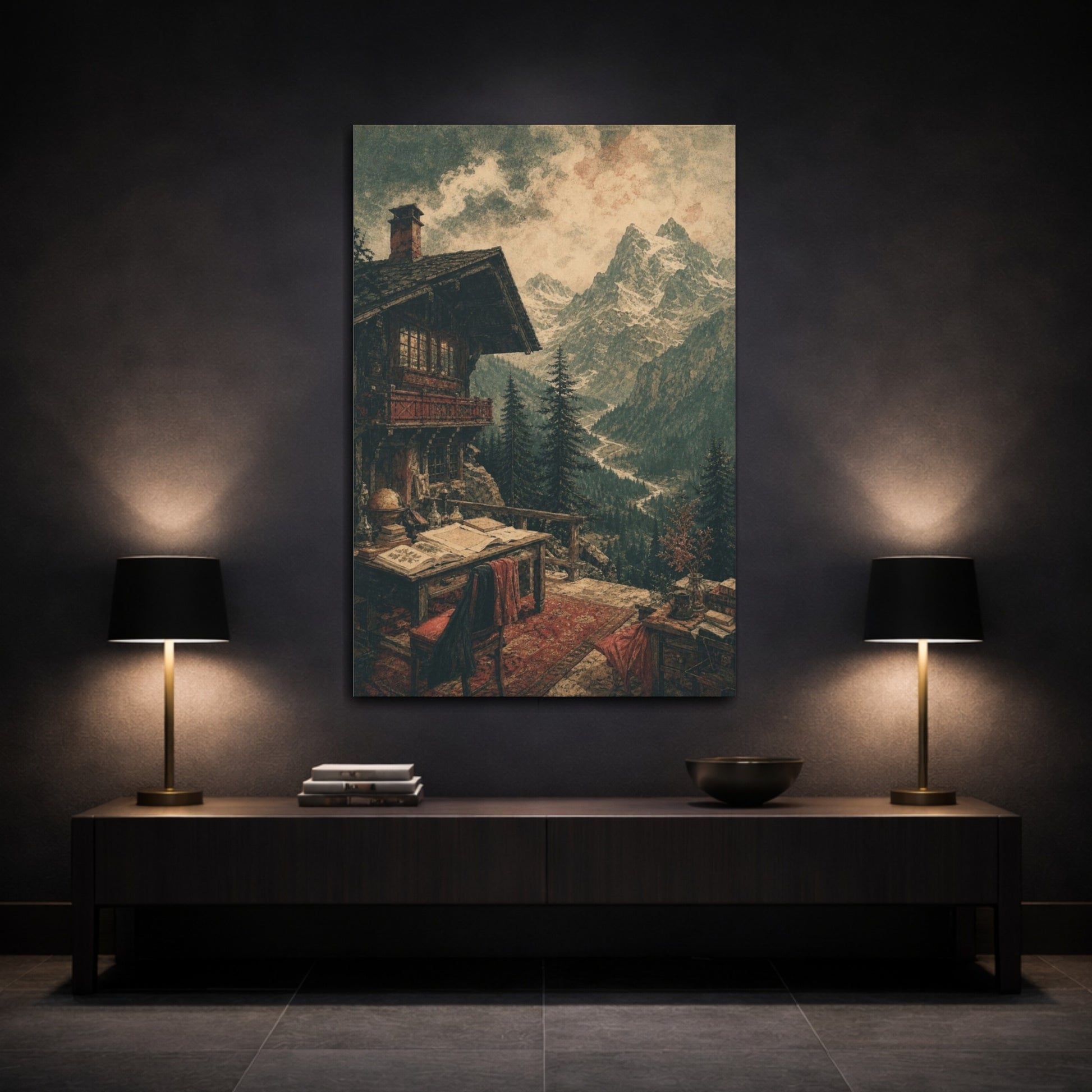 Mockup 3. Alpine Chalet Retreat shown as canvas print