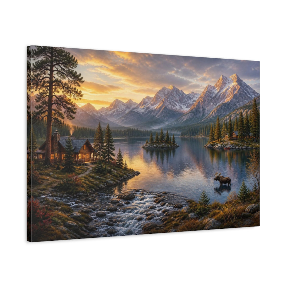 Side Mockup 2. Alpine Lake Landscape shown as canvas print