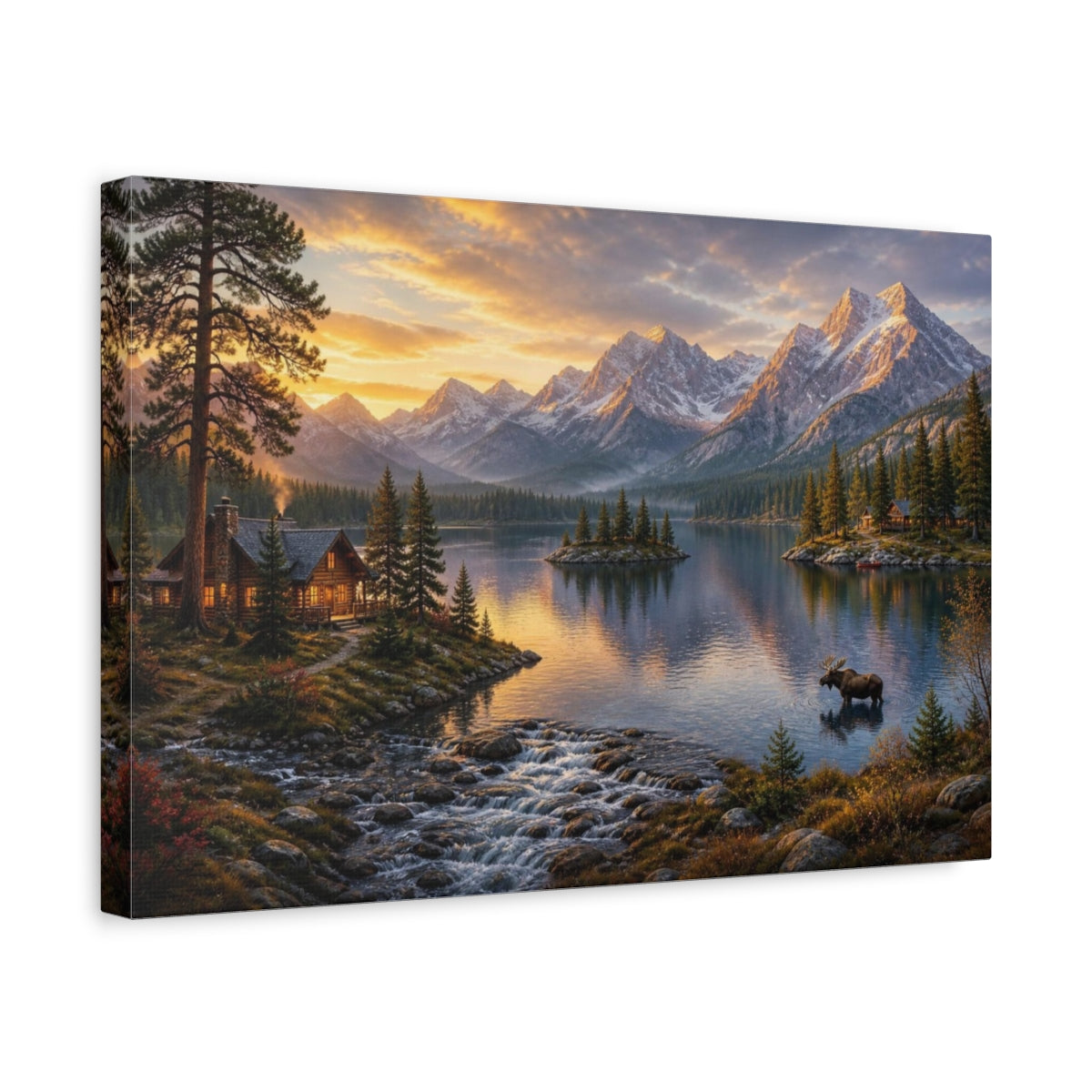 Side Mockup 4. Alpine Lake Landscape shown as canvas print