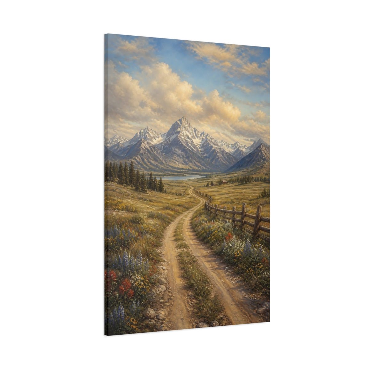 Alpine Romantic Landscape Painting Old Wagon Canvas Print – Realistic Living Room, Large Wall - YesArtYes