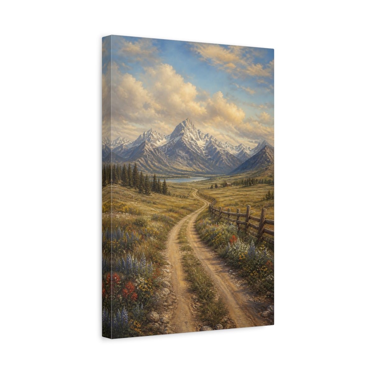 Alpine Romantic Landscape Painting Old Wagon Canvas Print – Realistic Living Room, Large Wall - YesArtYes