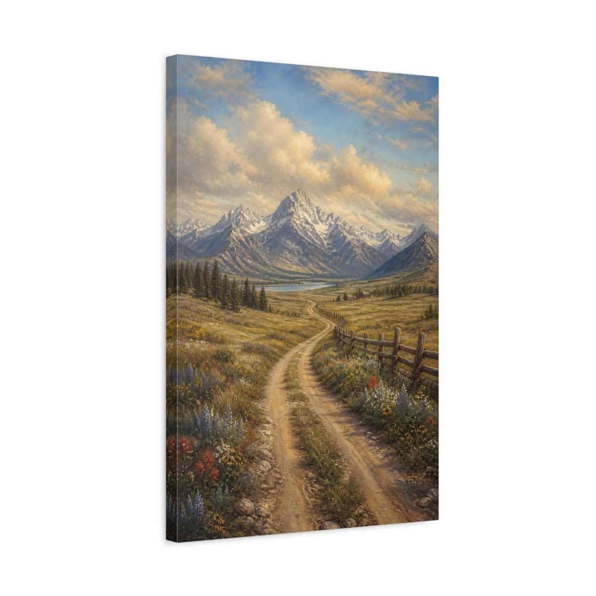 Alpine Romantic Landscape Painting Old Wagon Canvas Print – Realistic Living Room, Large Wall - YesArtYes