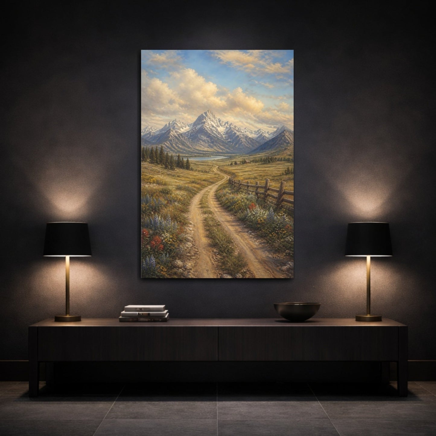 Alpine Romantic Landscape Painting Old Wagon Canvas Print – Realistic Living Room, Large Wall - YesArtYes