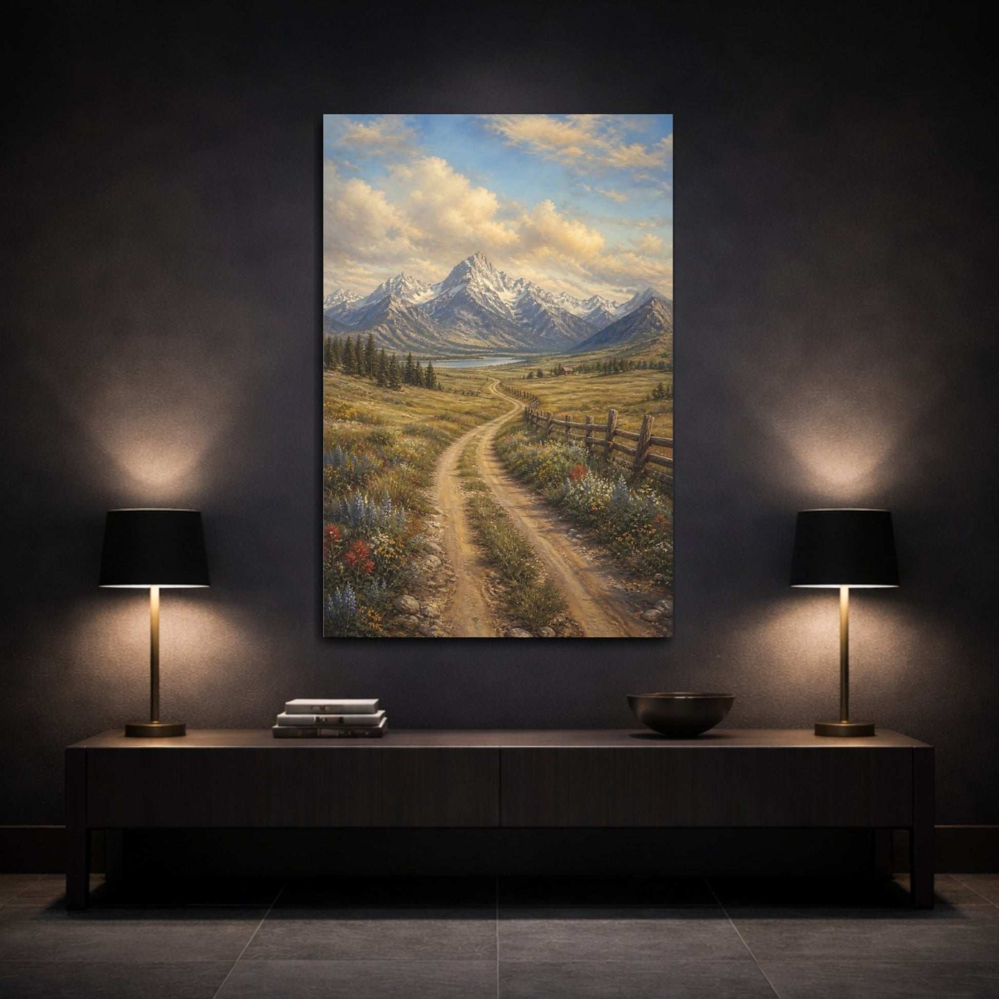 Alpine Romantic Landscape Painting Old Wagon Canvas Print – Realistic Living Room, Large Wall - YesArtYes