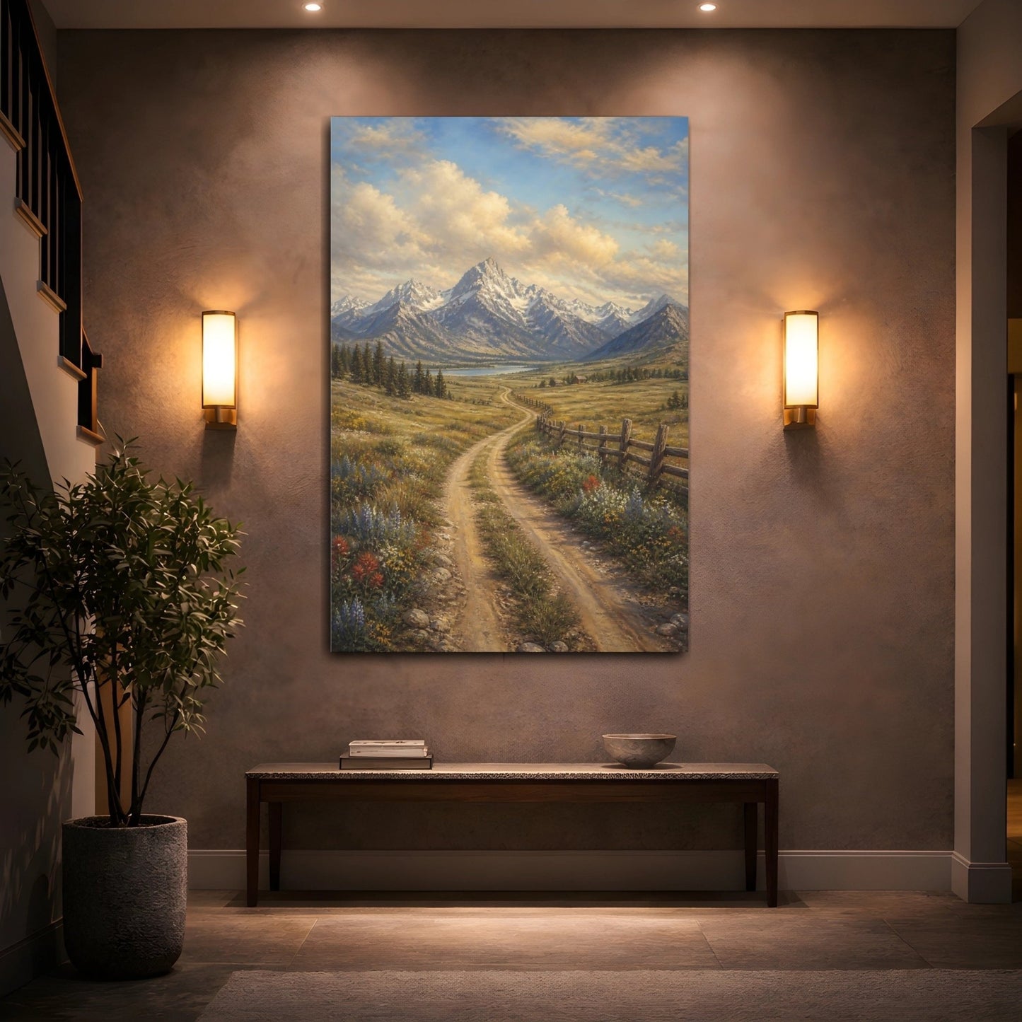 Alpine Romantic Landscape Painting Old Wagon Canvas Print – Realistic Living Room, Large Wall - YesArtYes
