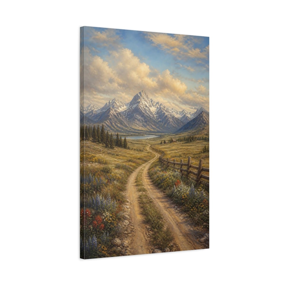 Alpine Romantic Landscape Painting Old Wagon Canvas Print – Realistic Living Room, Large Wall - YesArtYes