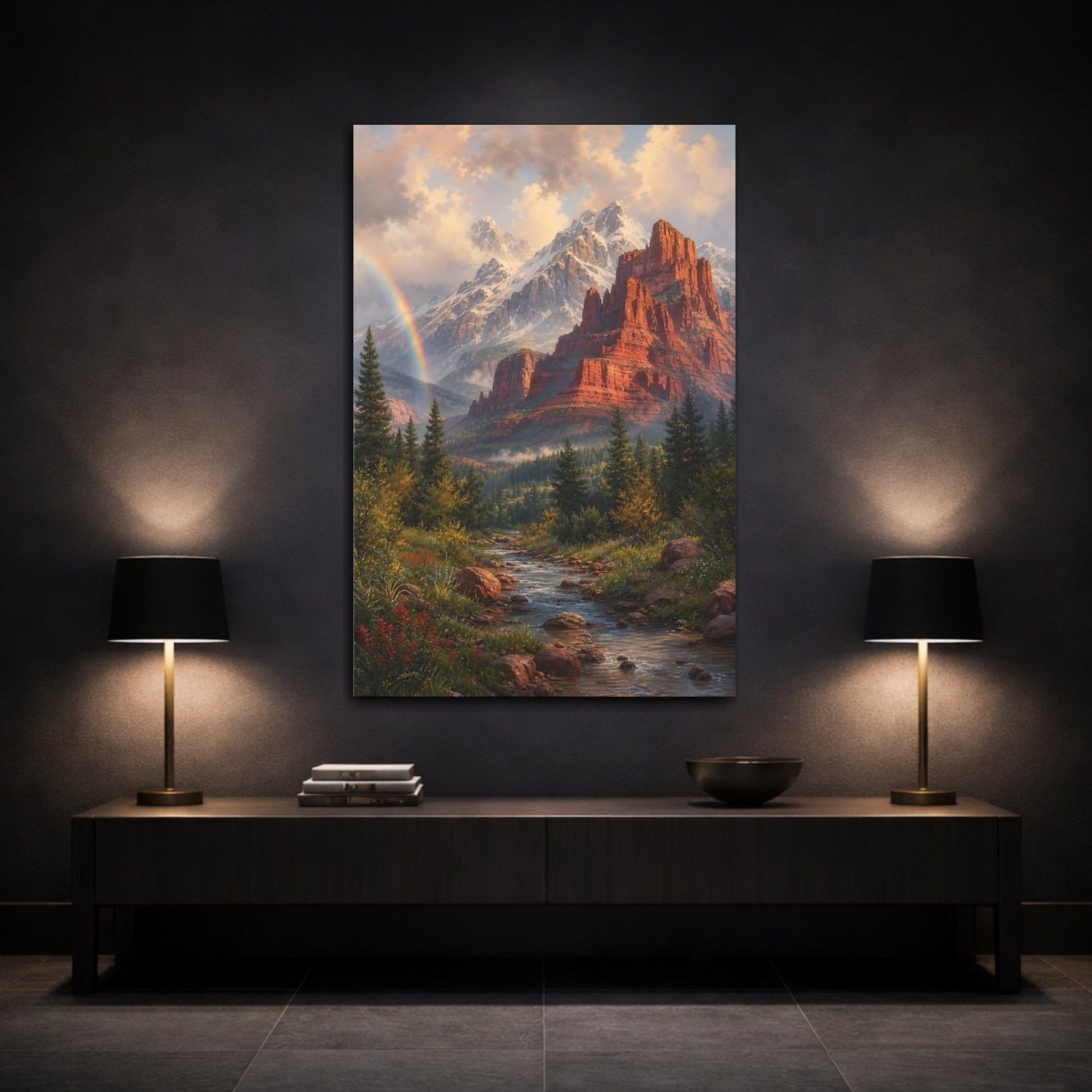 Alpine Romantic Landscape Painting Red Mesa Canvas Print – Living Room, Large Wall - YesArtYes