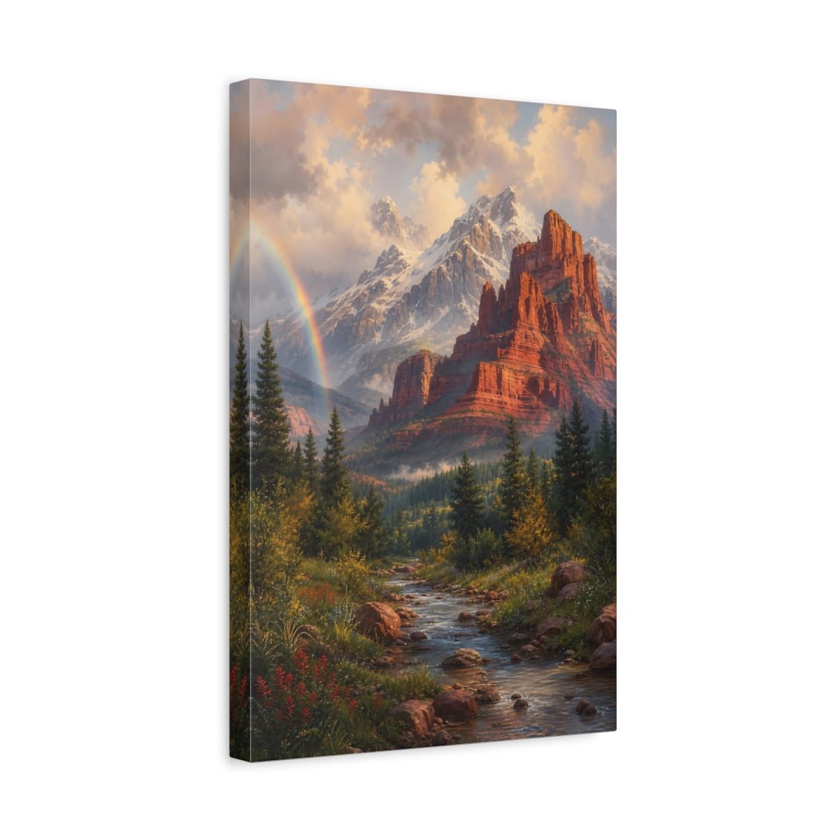Alpine Romantic Landscape Painting Red Mesa Canvas Print – Living Room, Large Wall - YesArtYes