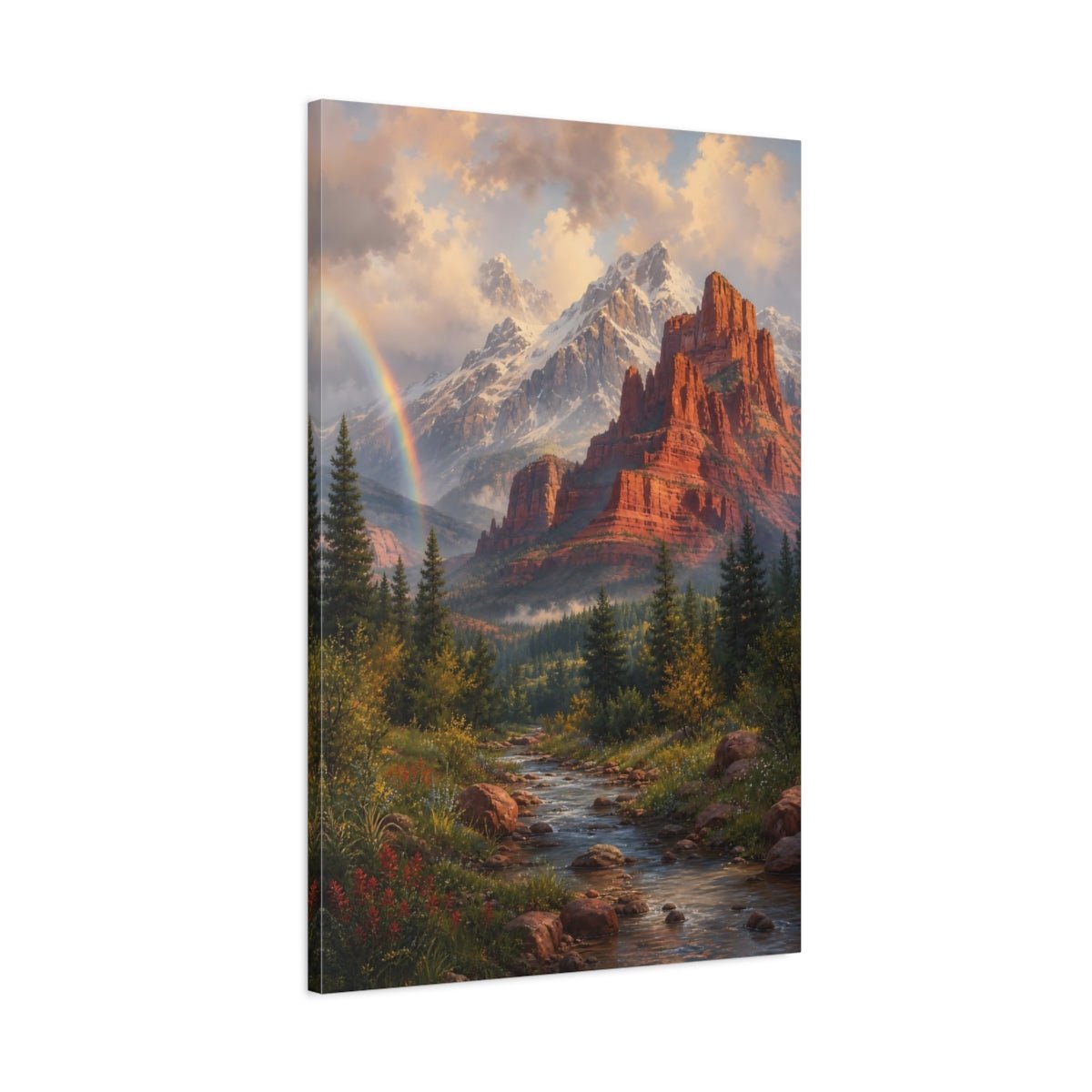 Alpine Romantic Landscape Painting Red Mesa Canvas Print – Living Room, Large Wall - YesArtYes