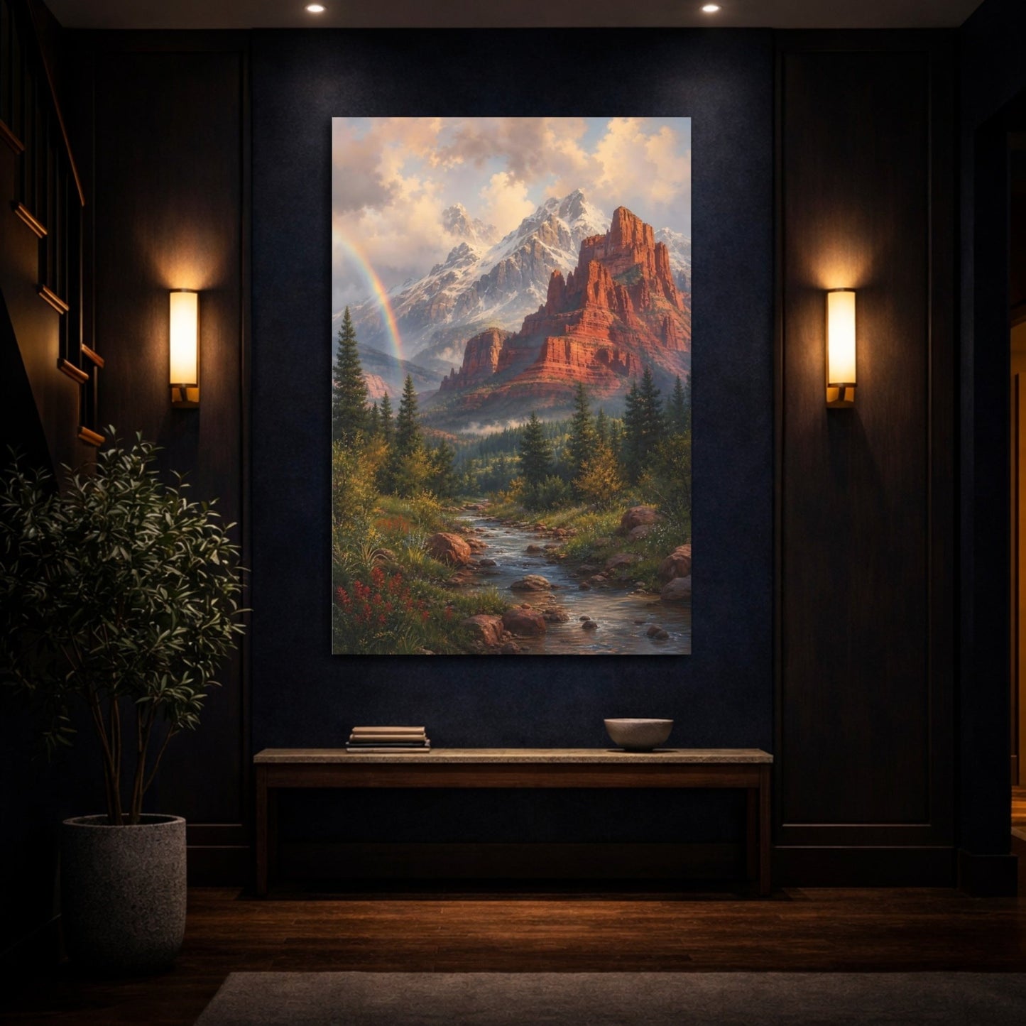 Alpine Romantic Landscape Painting Red Mesa Canvas Print – Living Room, Large Wall - YesArtYes