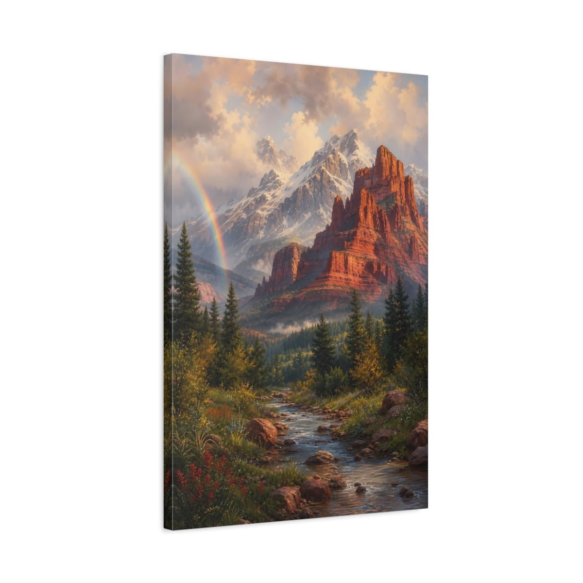 Alpine Romantic Landscape Painting Red Mesa Canvas Print – Living Room, Large Wall - YesArtYes