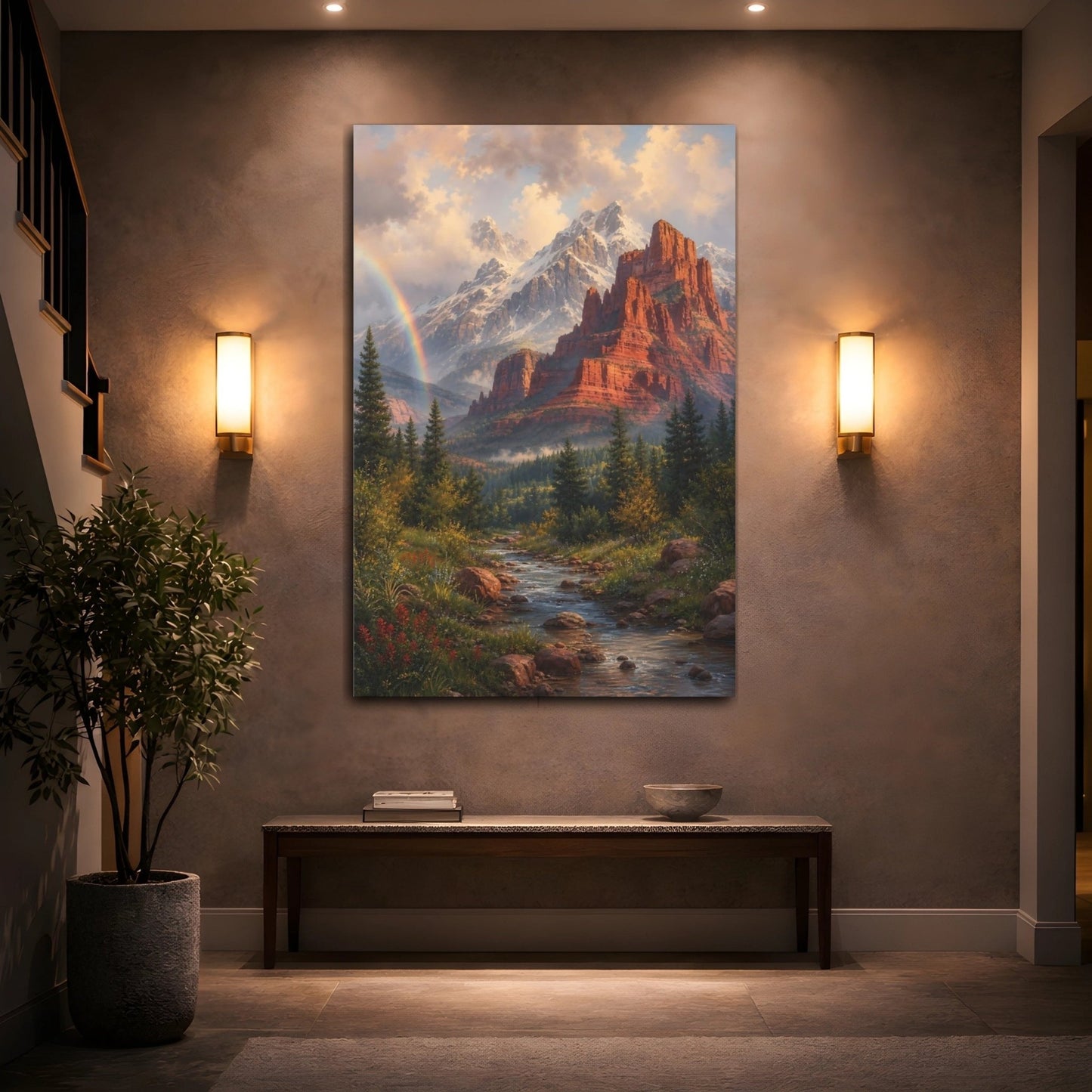 Alpine Romantic Landscape Painting Red Mesa Canvas Print – Living Room, Large Wall - YesArtYes