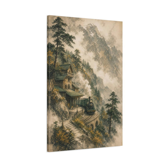 Alpine Station Steam Train Canvas Print – Living Room, Above Sofa - YesArtYes