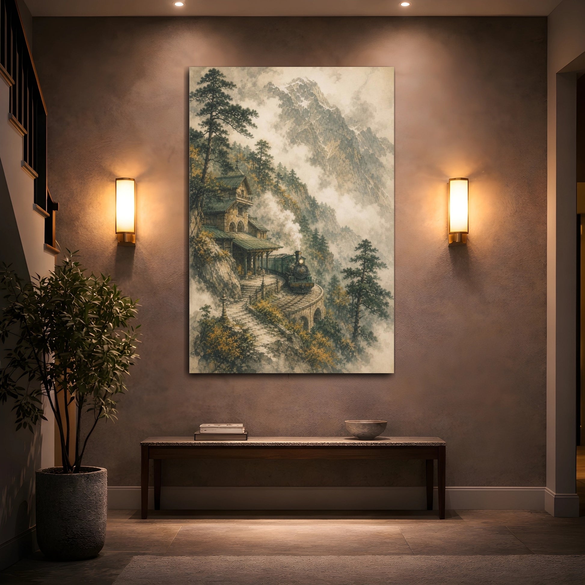 Mockup 2. Alpine Station Steam Train shown as canvas print
